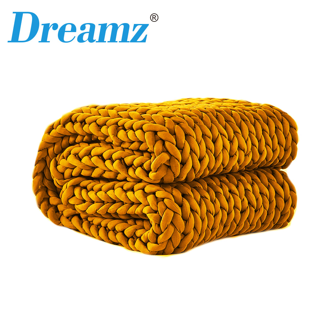 Dreamz Knitted Weighted Blanket Chunky Bulky Knit Throw Blanket 3KG Yellow - Oceania Mart