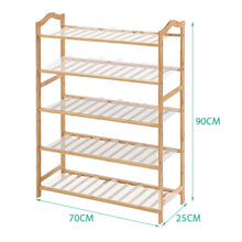 Load image into Gallery viewer, Levede Bamboo Shoe Rack Storage Wooden Organizer Shelf Stand 5 Tiers Layers 70cm
