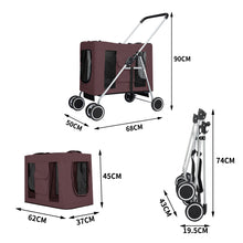 Load image into Gallery viewer, Pet Stroller Dog Cat Puppy Pram Travel Carrier 4 Wheels Pushchair Foldable Brown - Oceania Mart
