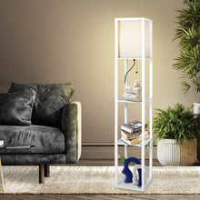 Load image into Gallery viewer, Floor Lamp Storage Shelf LED Wood Standing Reading Corner Light White
