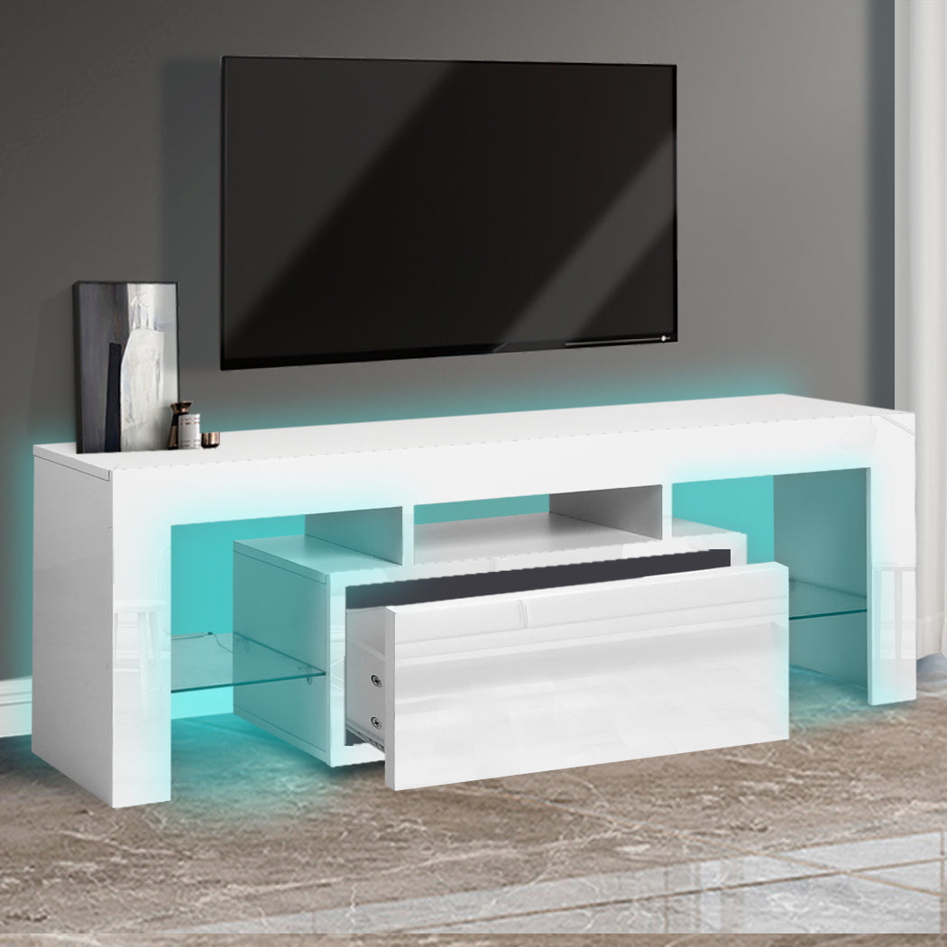 TV Cabinet Entertainment Unit Stand RGB LED Furniture Wooden Shelf 130cm