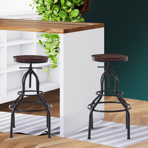 2x Bar Stools Stool Swivel Gas Lift Kitchen Wooden Dining Chair Chairs Barstools - Oceania Mart