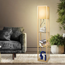 Load image into Gallery viewer, Floor Lamp LED Storage Shelf 3 Tier Wood Standing Reading Corner Light
