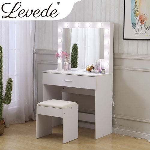 Levede Dressing Table tool Set LED Makeup Mirror Jewellery organizer Cabinet With 12 Bulbs - Oceania Mart