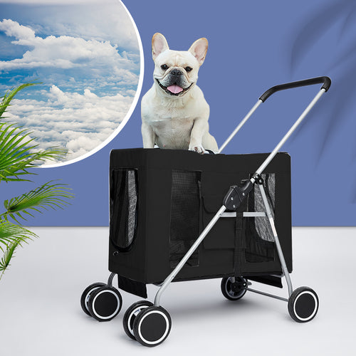 Pet Stroller Dog Cat Puppy Pram Travel Carrier 4 Wheels Pushchair Foldable Black - Oceania Mart