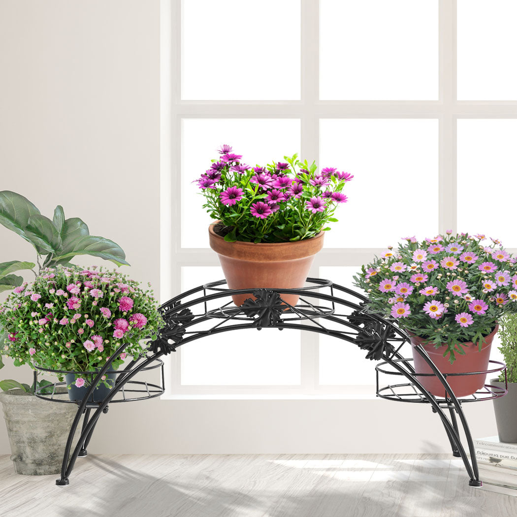 2X Plant Stand Outdoor Indoor Metal Black Flower Pot Shelf Garden Corner Shelves - Oceania Mart