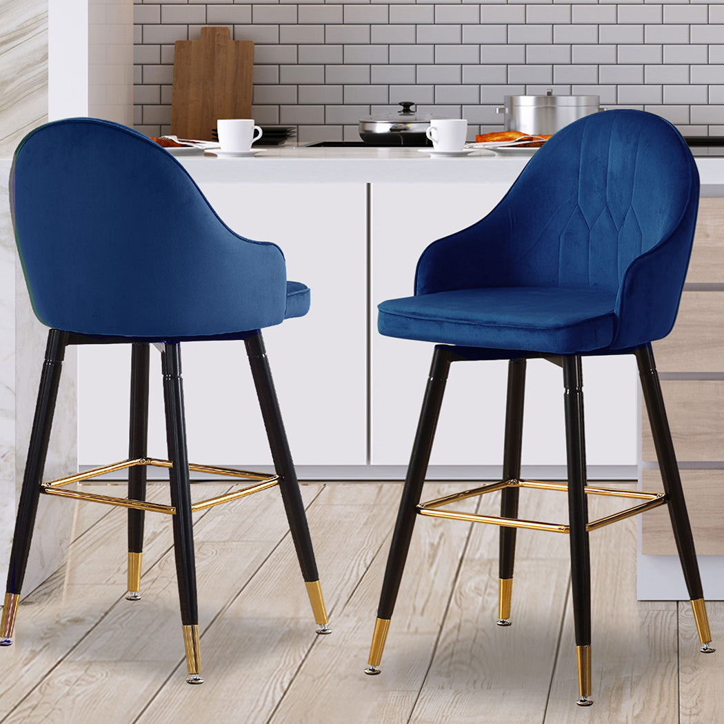 Levede 2x Bar dStools Stool Kitchen Chairs Swivel Velvet Barstools Vintage Blue