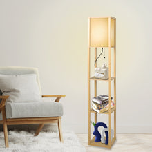 Load image into Gallery viewer, Floor Lamp LED Storage Shelf 3 Tier Wood Standing Reading Corner Light
