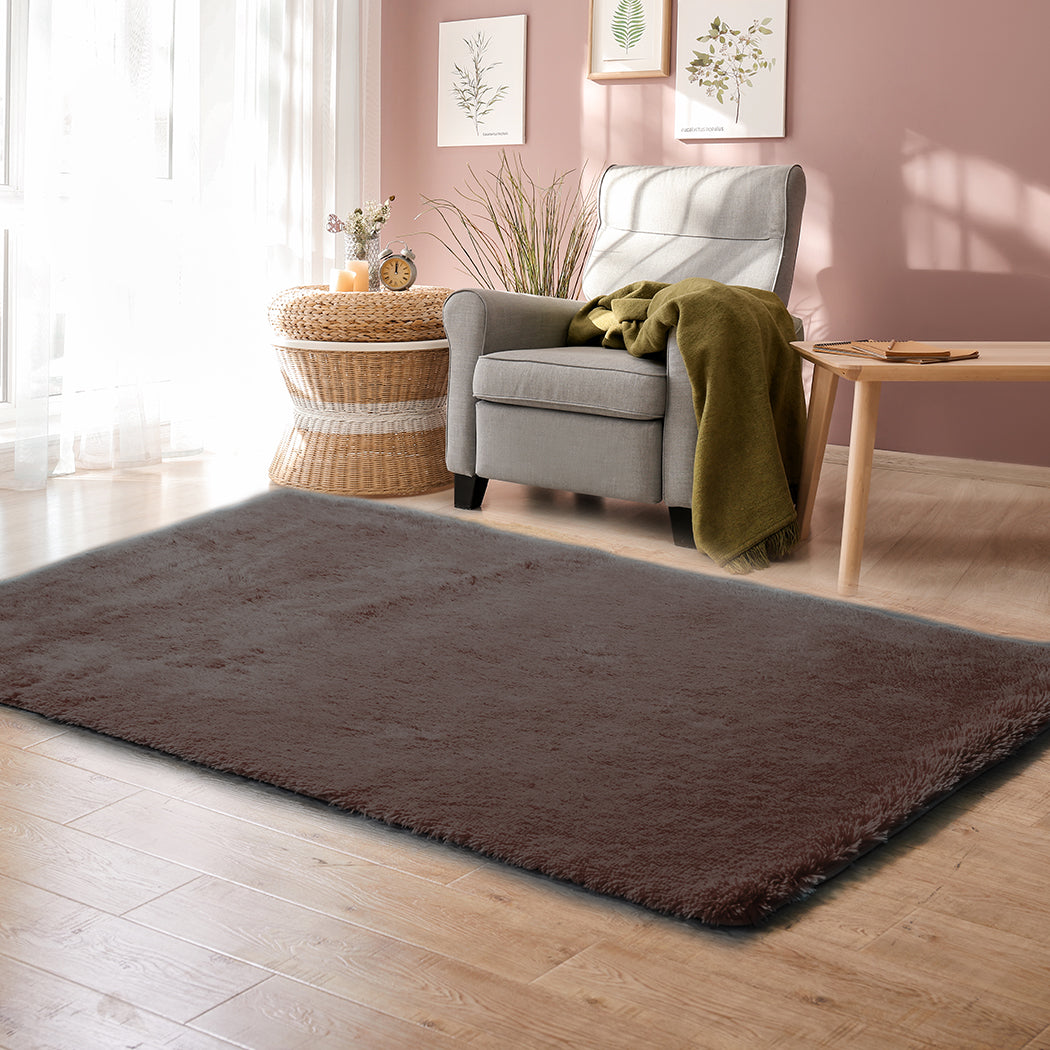 Designer Soft Shag Shaggy Floor Confetti Rug Carpet Home Decor 160x230cm Coffee - Oceania Mart
