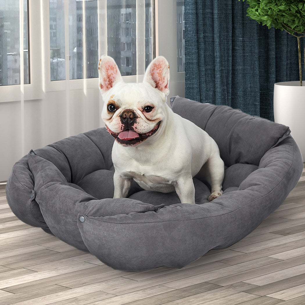 PaWz Pet Bed 2 Way Use Dog Cat Soft Warm Calming Mat Sleeping Kennel Sofa Grey XL