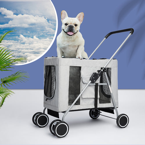 Pet Stroller Dog Cat Puppy Pram Travel Carrier 4 Wheels Pushchair Foldable Grey - Oceania Mart