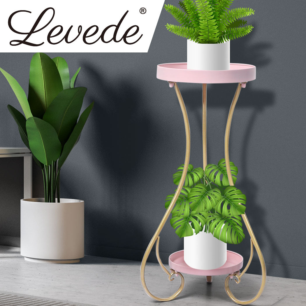 Levede Plant Stand 2 Tiers Outdoor Indoor Metal Flower Pots Rack Garden Shelf - Oceania Mart