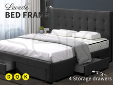 Load image into Gallery viewer, Levede Bed Frame Base With Storage Drawer Mattress Wooden Fabric Queen Dark Grey
